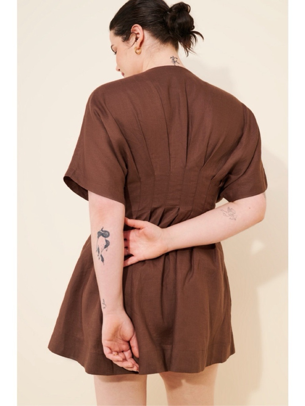 Exquise • Anthropologie Tobie Linen Pleated Mini Shirt Dress fit & flare - Picture 8 of 16